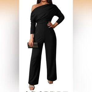 Women's Elegant Long Sleeve Off Shoulder Wide Leg Long Pant Jumpsuits Size M